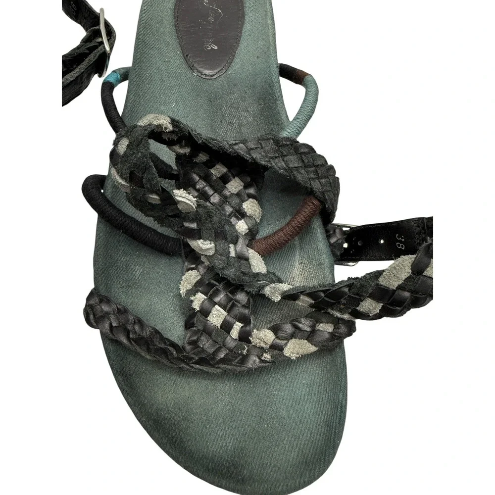 Free People Denali Gladiator Sandals Women's 38 Black Teal Braided Wrap‎ Boho - Picture 9 of 11